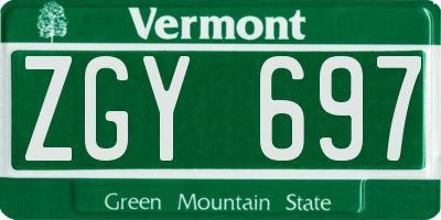 VT license plate ZGY697