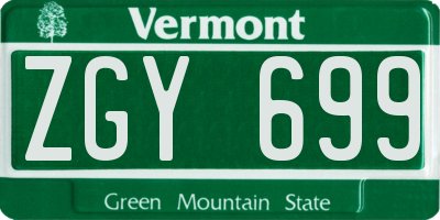 VT license plate ZGY699