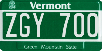 VT license plate ZGY700
