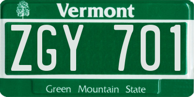 VT license plate ZGY701