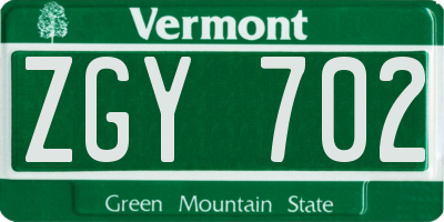VT license plate ZGY702