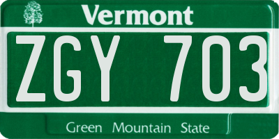 VT license plate ZGY703