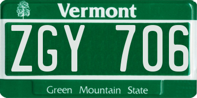 VT license plate ZGY706