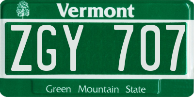 VT license plate ZGY707