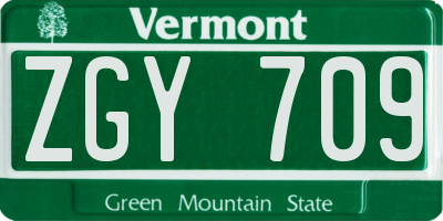 VT license plate ZGY709