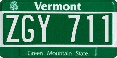 VT license plate ZGY711