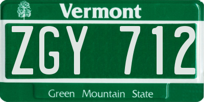 VT license plate ZGY712