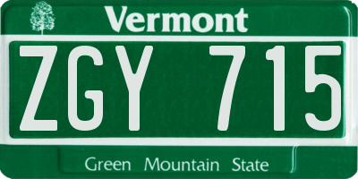 VT license plate ZGY715