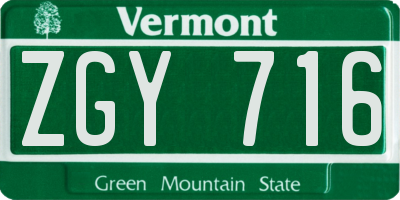 VT license plate ZGY716