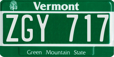 VT license plate ZGY717