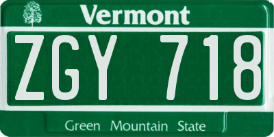 VT license plate ZGY718