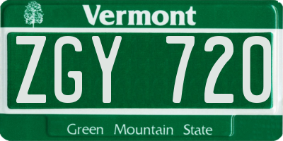 VT license plate ZGY720