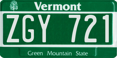 VT license plate ZGY721