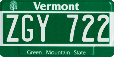 VT license plate ZGY722