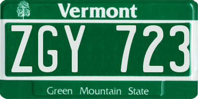 VT license plate ZGY723