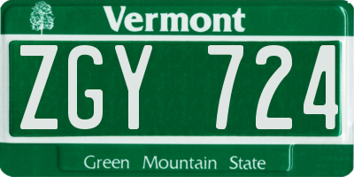 VT license plate ZGY724