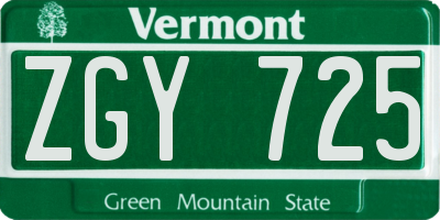 VT license plate ZGY725