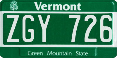 VT license plate ZGY726