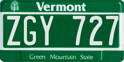 VT license plate ZGY727
