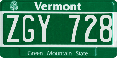 VT license plate ZGY728
