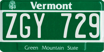 VT license plate ZGY729