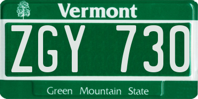 VT license plate ZGY730