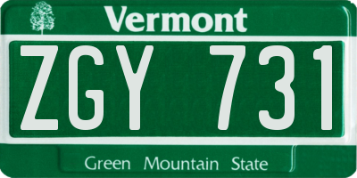 VT license plate ZGY731