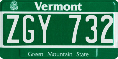 VT license plate ZGY732