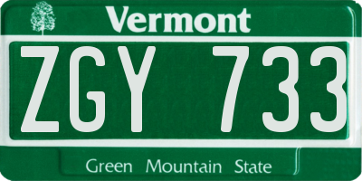 VT license plate ZGY733