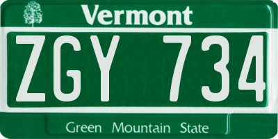 VT license plate ZGY734