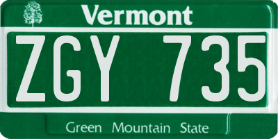 VT license plate ZGY735