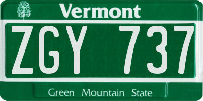 VT license plate ZGY737