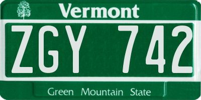 VT license plate ZGY742