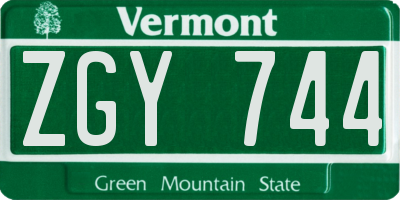 VT license plate ZGY744