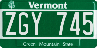 VT license plate ZGY745