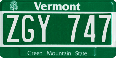 VT license plate ZGY747
