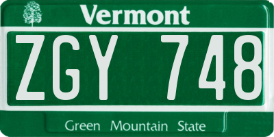 VT license plate ZGY748