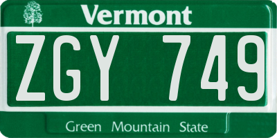 VT license plate ZGY749