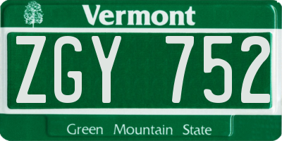 VT license plate ZGY752