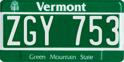 VT license plate ZGY753