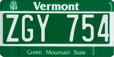 VT license plate ZGY754