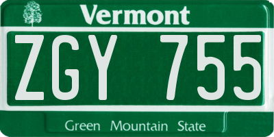 VT license plate ZGY755