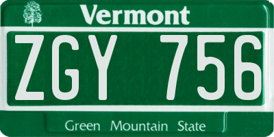 VT license plate ZGY756