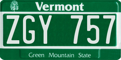 VT license plate ZGY757