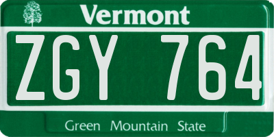 VT license plate ZGY764