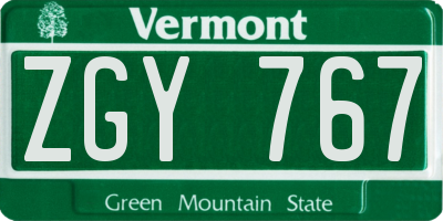 VT license plate ZGY767