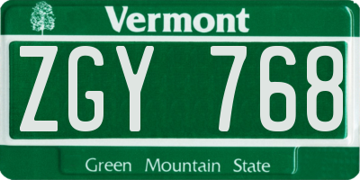 VT license plate ZGY768