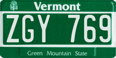 VT license plate ZGY769