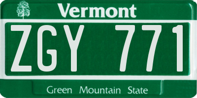 VT license plate ZGY771