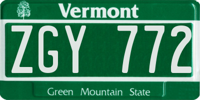 VT license plate ZGY772